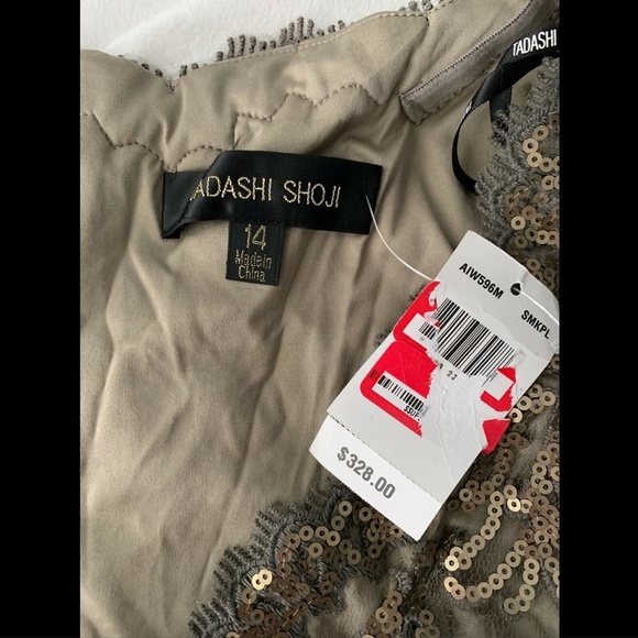 NEW‎ Tadashi Shoji Sequin Lace Sheath Dress Smoked Pearl [ SZ 14 ] - Picture 5 of 9